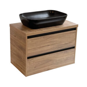 Sanicare Arda badkamermeubel 80cm diveria oak met zwarte waskom 60x40cm