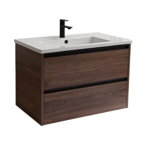 Sanicare Arda badkamermeubel 80cm nera oak met keramische wastafel wit