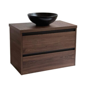 Sanicare Arda badkamermeubel 80cm nera oak met ronde zwarte waskom