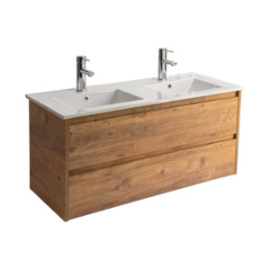 Sanicare Avenza badmeubel 120cm arrano oak met dubbele keramische wastafel wit