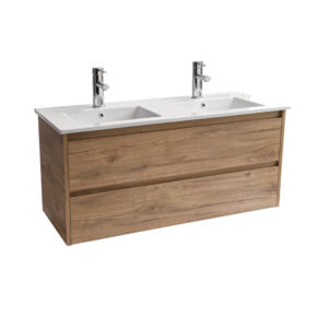 Sanicare Avenza badmeubel 120cm diveria oak met dubbele keramische wastafel wit