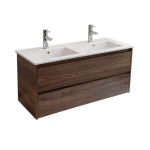 Sanicare Avenza badmeubel 120cm nera oak met dubbele keramische wastafel wit