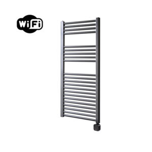 Sanicare Carini elektrische Wifi radiator 112x45cm gunmetal met thermostaat zwart rechtsonder