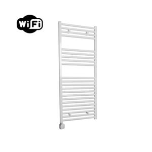 Sanicare Carini elektrische Wifi radiator 112x45cm wit met thermostaat zilver linksonder
