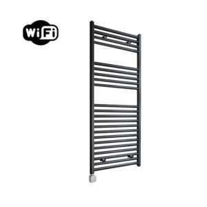 Sanicare Carini elektrische Wifi radiator 112x45cm zwart met thermostaat zilver linksonder