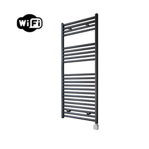 Sanicare Carini elektrische Wifi radiator 112x45cm zwart met thermostaat zilver rechtsonder