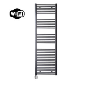 Sanicare Carini elektrische Wifi radiator 172x60cm gunmetal met thermostaat zilver linksonder