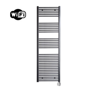 Sanicare Carini elektrische Wifi radiator 172x45cm gunmetal met thermostaat zilver rechtsonder