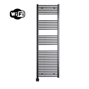 Sanicare Carini elektrische Wifi radiator 172x60cm gunmetal met thermostaat zwart linksonder