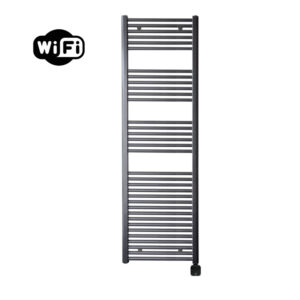 Sanicare Carini elektrische Wifi radiator 172x60cm gunmetal met thermostaat zwart rechtsonder