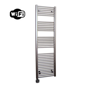 Sanicare Carini elektrische Wifi radiator 172x60cm inox-look met thermostaat zwart linksonder