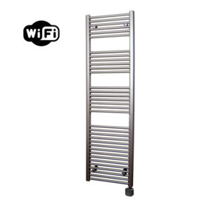 Sanicare Carini elektrische Wifi radiator 172x60cm inox-look met thermostaat zwart rechtsonder