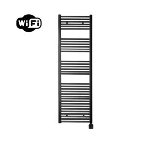 Sanicare Carini elektrische Wifi radiator 172x60cm mat zwart met thermostaat zwart rechtsonder