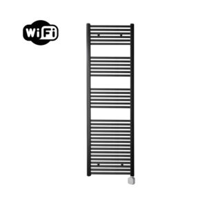 Sanicare Carini elektrische Wifi radiator 172x45cm zwart met thermostaat zilver rechtsonder