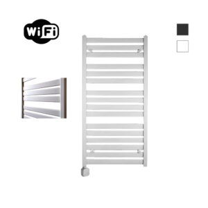 Sanicare Carini Moda elektrische Wifi radiator 120x60cm mat wit met thermostaat zilver linksonder