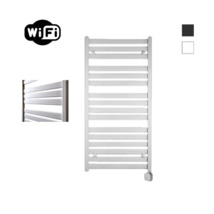 Sanicare Carini Moda elektrische Wifi radiator 120x60cm mat wit met thermostaat zilver rechtsonder