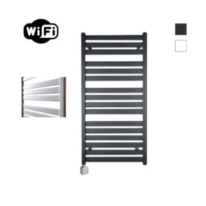 Sanicare Carini Moda elektrische Wifi radiator 120x60cm mat zwart met thermostaat zilver linksonder