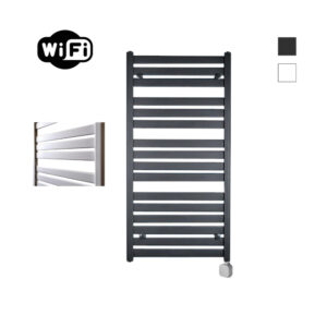 Sanicare Carini Moda elektrische Wifi radiator 120x60cm mat zwart met thermostaat zilver rechtsonder