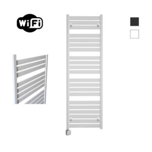 Sanicare Carini Moda elektrische Wifi radiator 160x60cm mat wit met thermostaat zilver linksonder