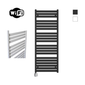 Sanicare Carini Moda elektrische Wifi radiator 160x60cm mat zwart met thermostaat zilver linksonder