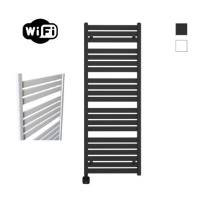 Sanicare Carini Moda elektrische Wifi radiator 160x60cm mat zwart met thermostaat zwart linksonder
