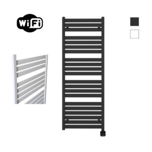 Sanicare Carini Moda elektrische Wifi radiator 160x60cm mat zwart met thermostaat zwart rechtsonder