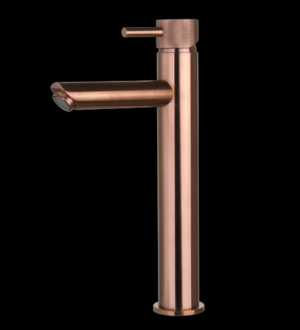 Wastafelmengkraan hoog Brons met geribbelde knop