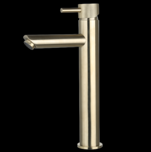 Wastafelmengkraan hoog Goud Geborsteld met geribbelde knop