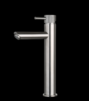 Wastafelmengkraan hoog Gun Metal met geribbelde knop