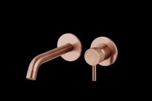 Wastafelmengkraan inbouw met box Brons met geribbelde knop