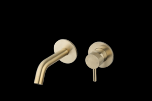 Wastafelmengkraan inbouw met box Goud Geborsteld met geribbelde knop