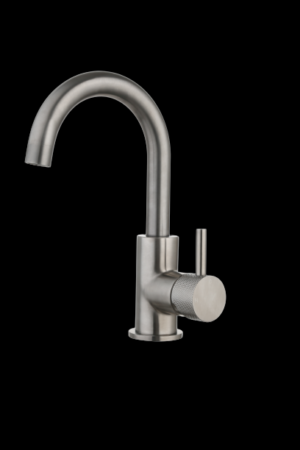 Wastafelmengkraan Largo met draaibare uitloop Gunmetal met geribbelde knop