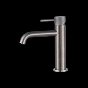Wastafelmengkraan Slimline Gun Metal met geribbelde knop