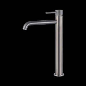 Wastafelmengkraan Slimline hoog Gun Metal met geribbelde knop