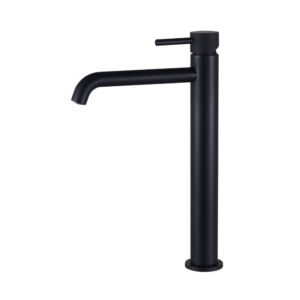 Wastafelmengkraan Slimline hoog Mat Zwart met geribbelde knop